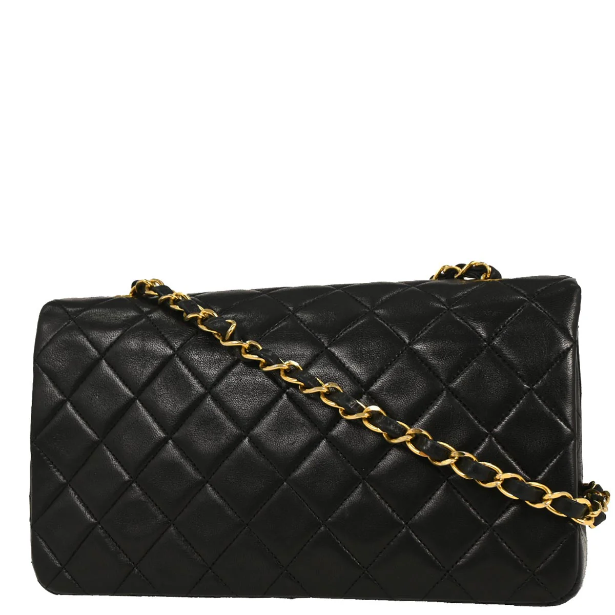 Chanel 1989-1991 Black Lambskin Turnlock Small Full Flap Shoulder Bag - Image 2