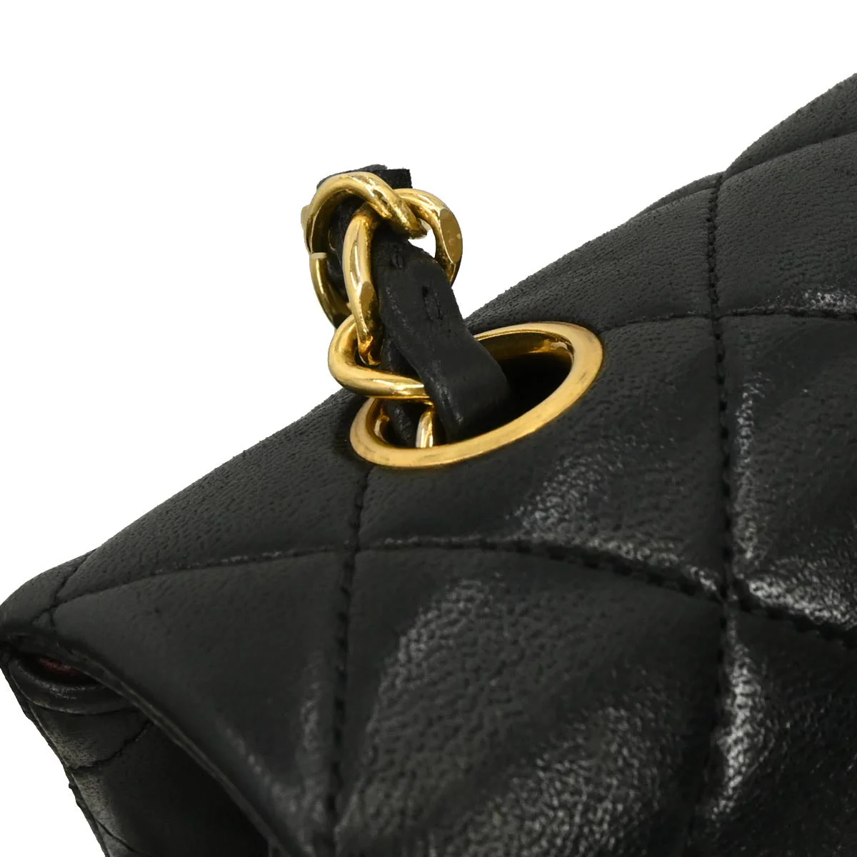 Chanel 1989-1991 Black Lambskin Turnlock Small Full Flap Shoulder Bag - Image 5