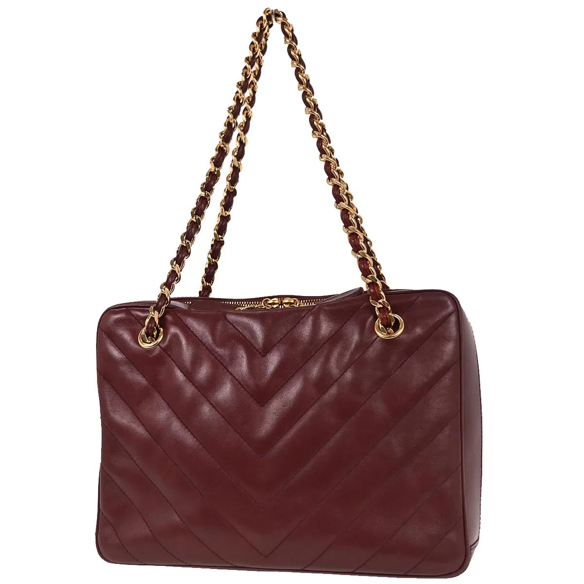 Chanel 2000-2002 Bordeaux Lambskin Chevron Handbag - Image 2