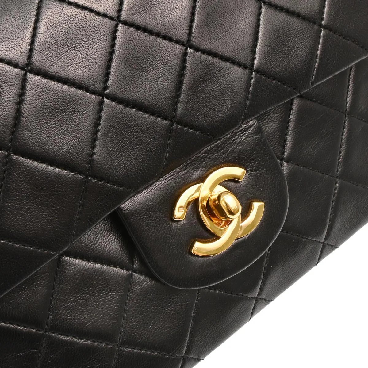 Chanel 1989-1991 Black Lambskin Small Classic Double Flap Shoulder Bag - Image 5