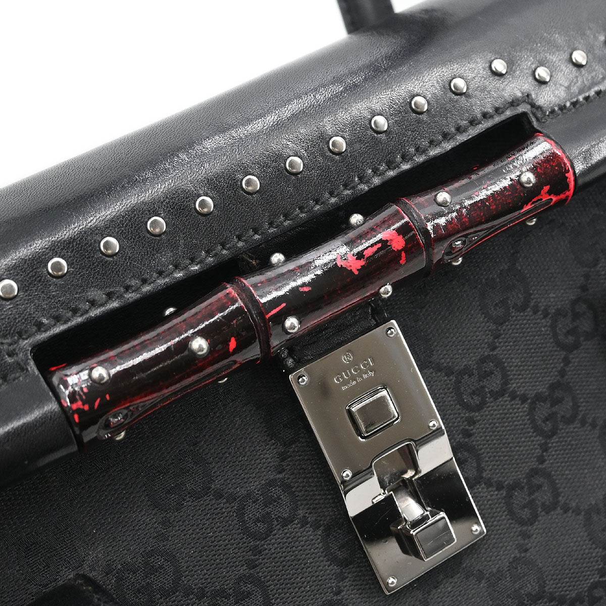 Gucci Black Bamboo GG Handbag - Image 5