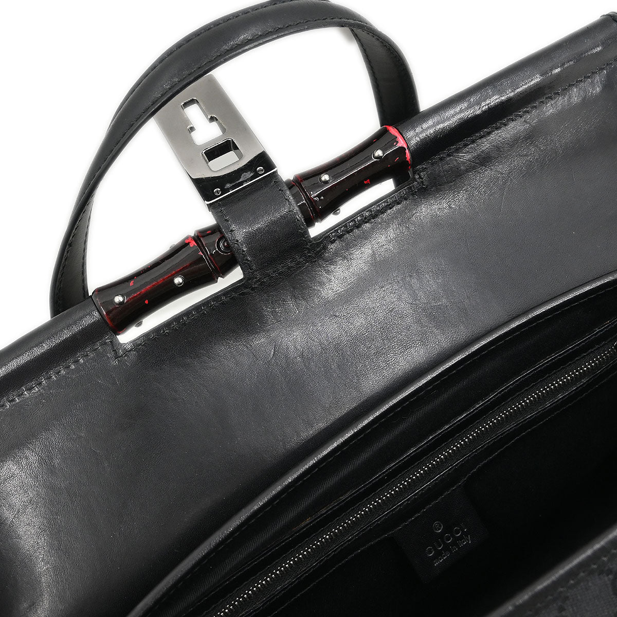 Gucci Black Bamboo GG Handbag - Image 7