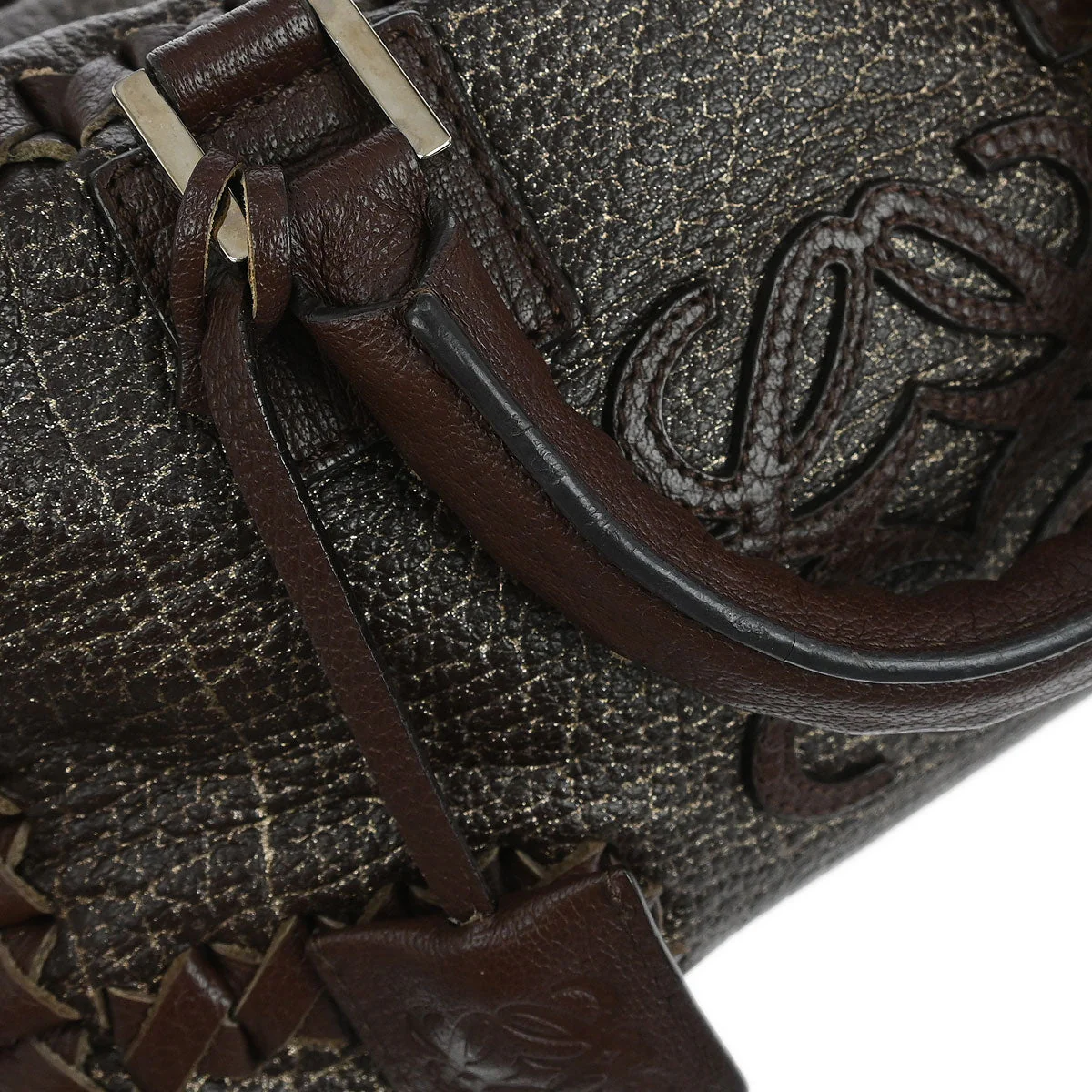 Loewe Brown Leather Glitter Amazona 28 Handbag - Image 5