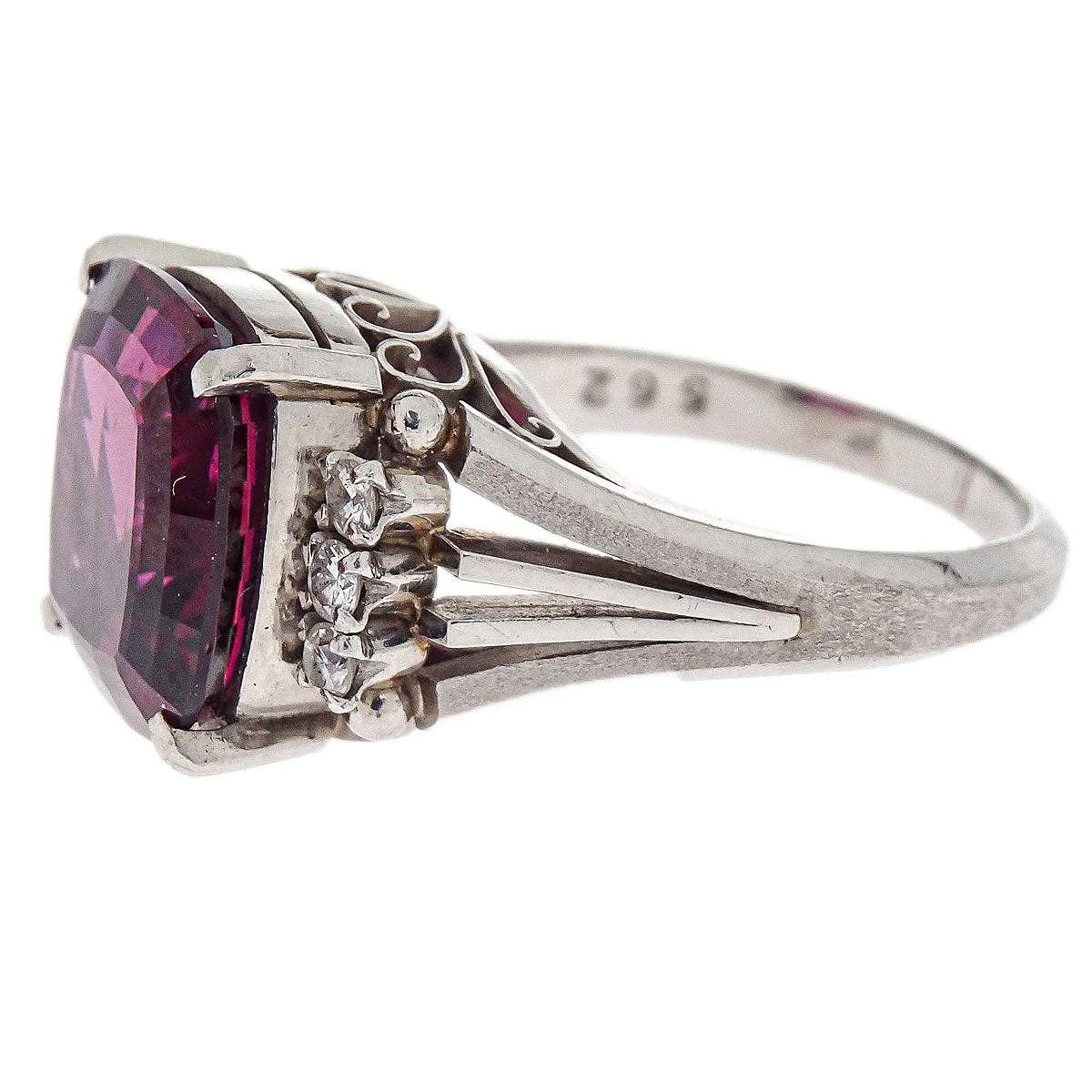 Ring Pt900 Garnet Diamond Silver #47 Jewelry - Image 2