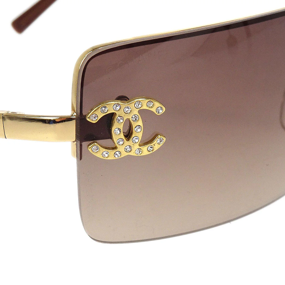 Chanel Sunglasses Eyewear Brown Rhinestone 62□15 Small Good - Image 7