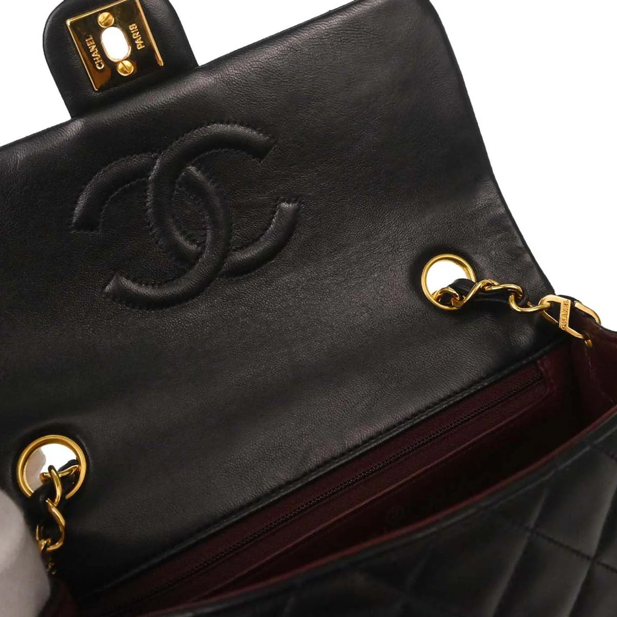 Chanel 1991-1994 Black Lambskin Classic Square Flap Shoulder Bag 20 - Image 8