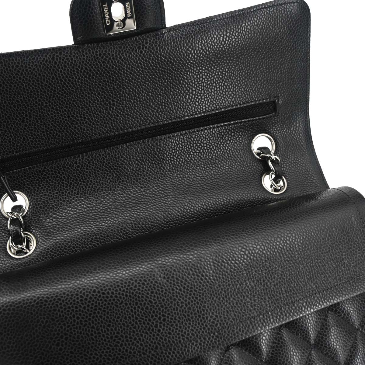 Chanel 2015-2016 Black Caviar Skin Medium Classic Double Flap Shoulder Bag - Image 6