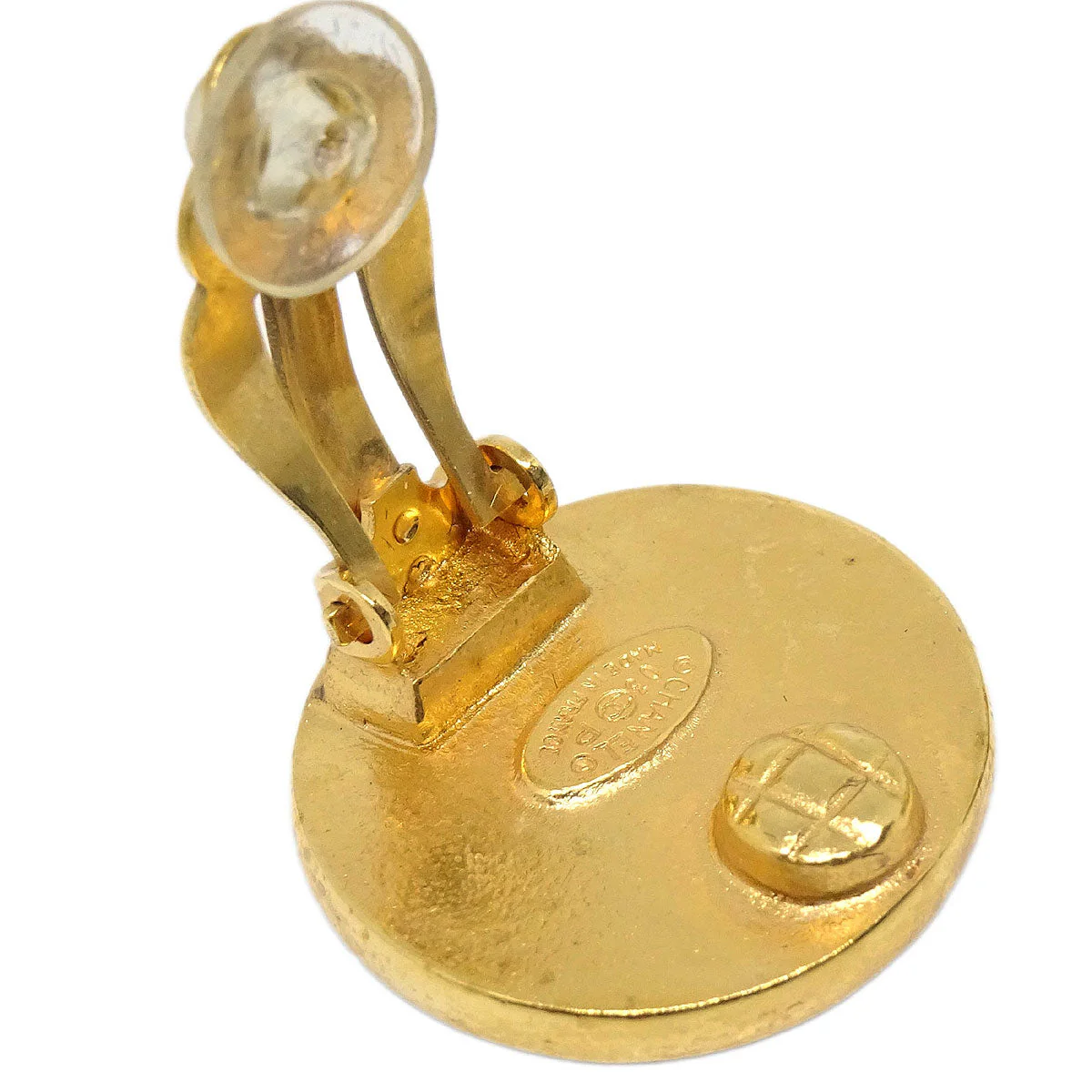 Chanel Button Clip-On Earrings Black Gold 03P - Image 4