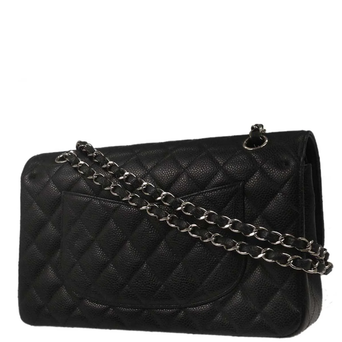 Chanel 2000-2002 Black Caviar Skin Medium Classic Double Flap Shoulder Bag - Image 2