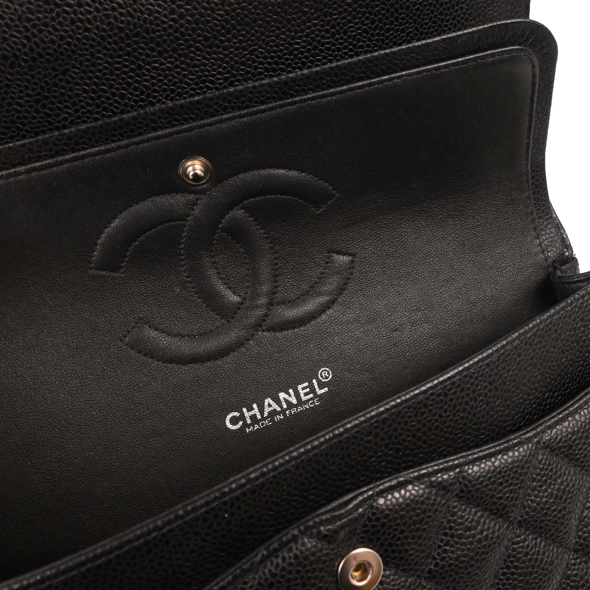 Chanel 2000-2002 Black Caviar Skin Medium Classic Double Flap Shoulder Bag - Image 8