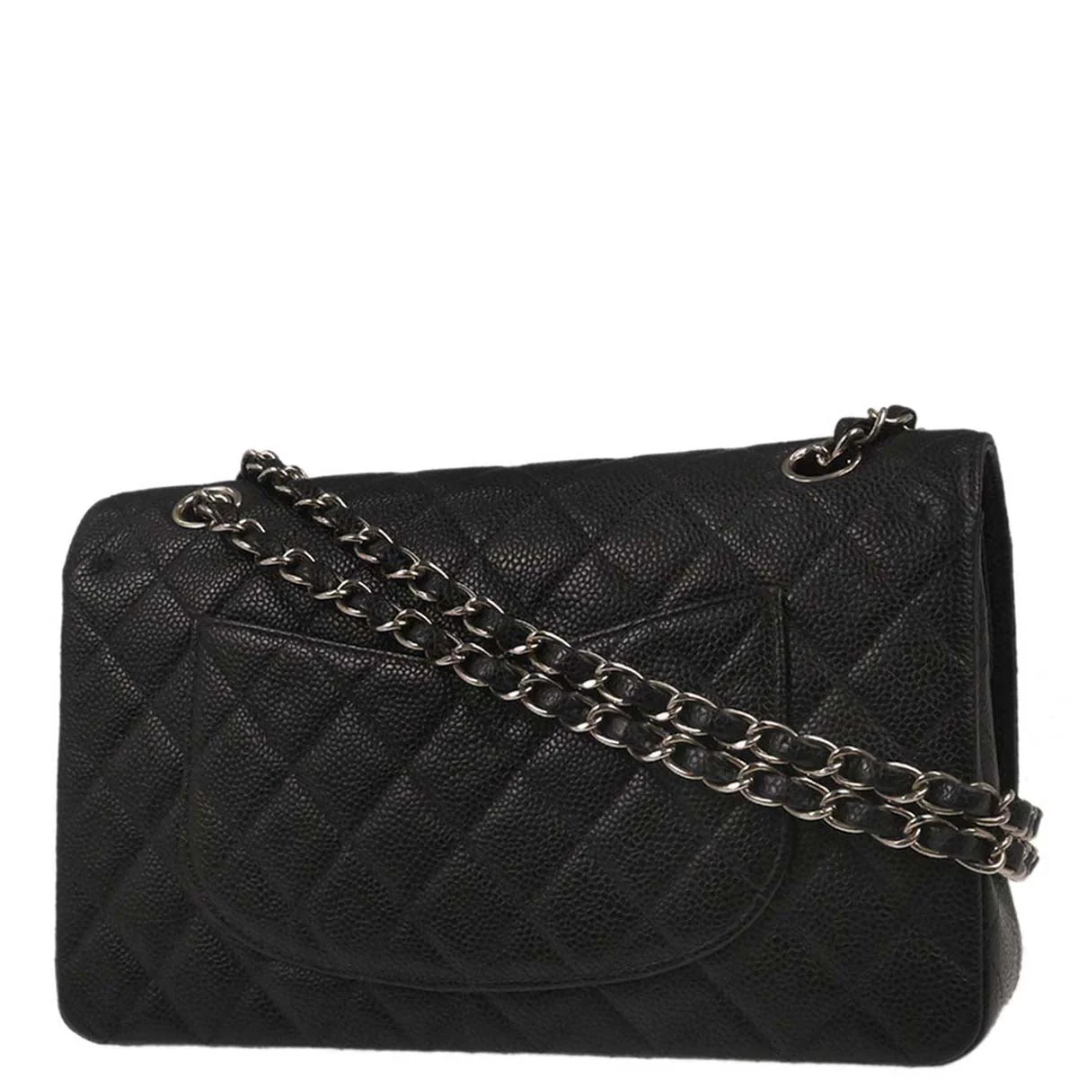 Chanel 2000-2002 Black Caviar Skin Medium Classic Double Flap Shoulder Bag - Image 2