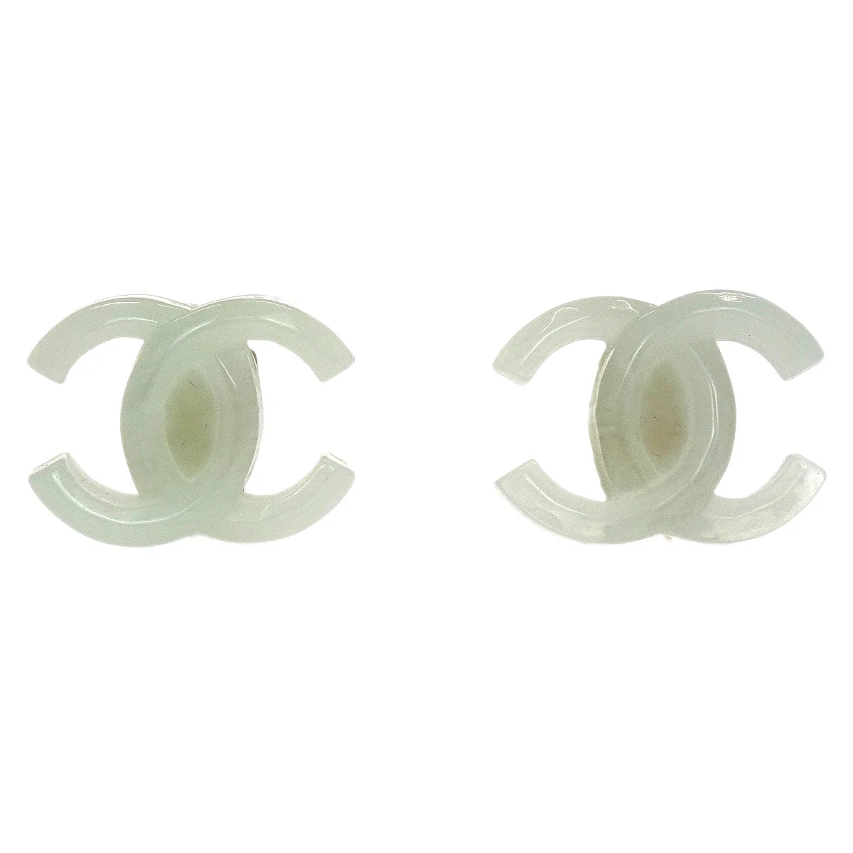 Chanel CC Clip-On Earrings Light Green Acrylic 02P