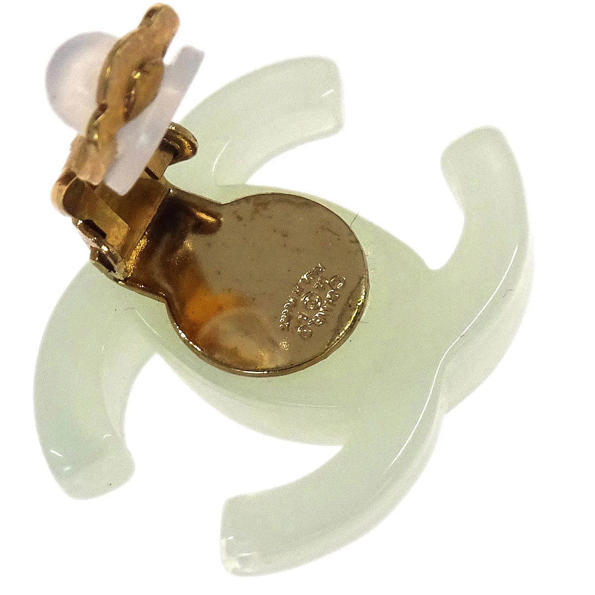 Chanel CC Clip-On Earrings Light Green Acrylic 02P - Image 4