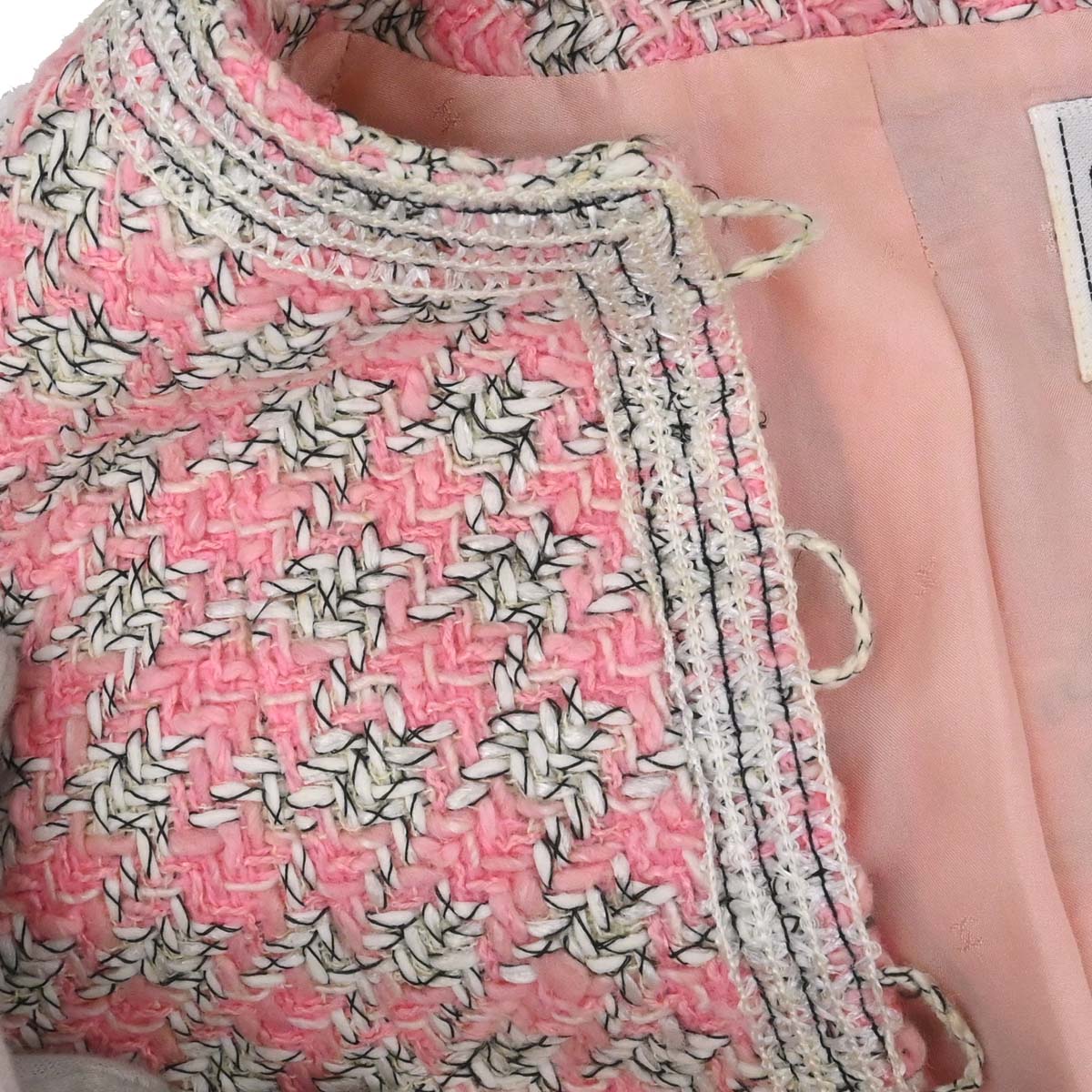 Chanel 1993 Single Breasted Collarless Tweed Jacket Pink #38 - Image 10