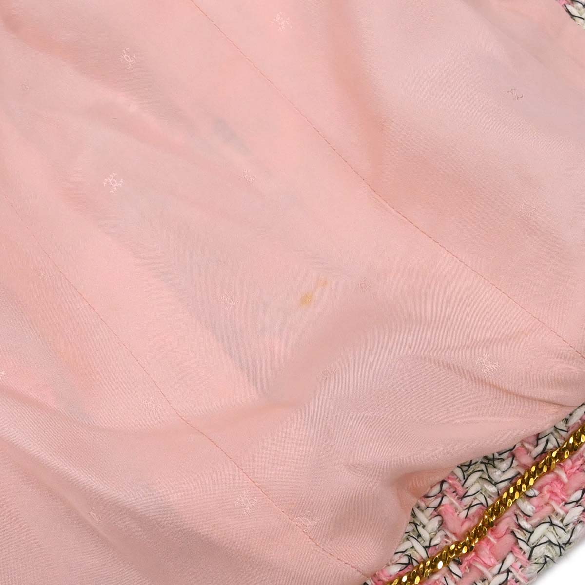 Chanel 1993 Single Breasted Collarless Tweed Jacket Pink #38 - Image 20