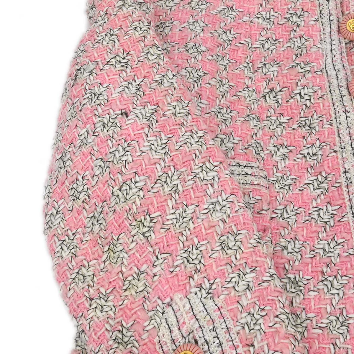 Chanel 1993 Single Breasted Collarless Tweed Jacket Pink #38 - Image 7