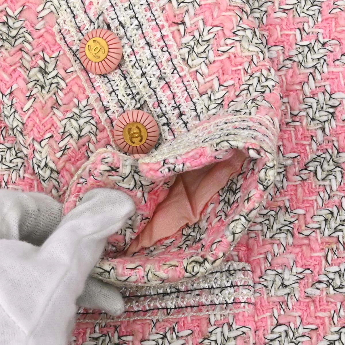 Chanel 1993 Single Breasted Collarless Tweed Jacket Pink #38 - Image 8