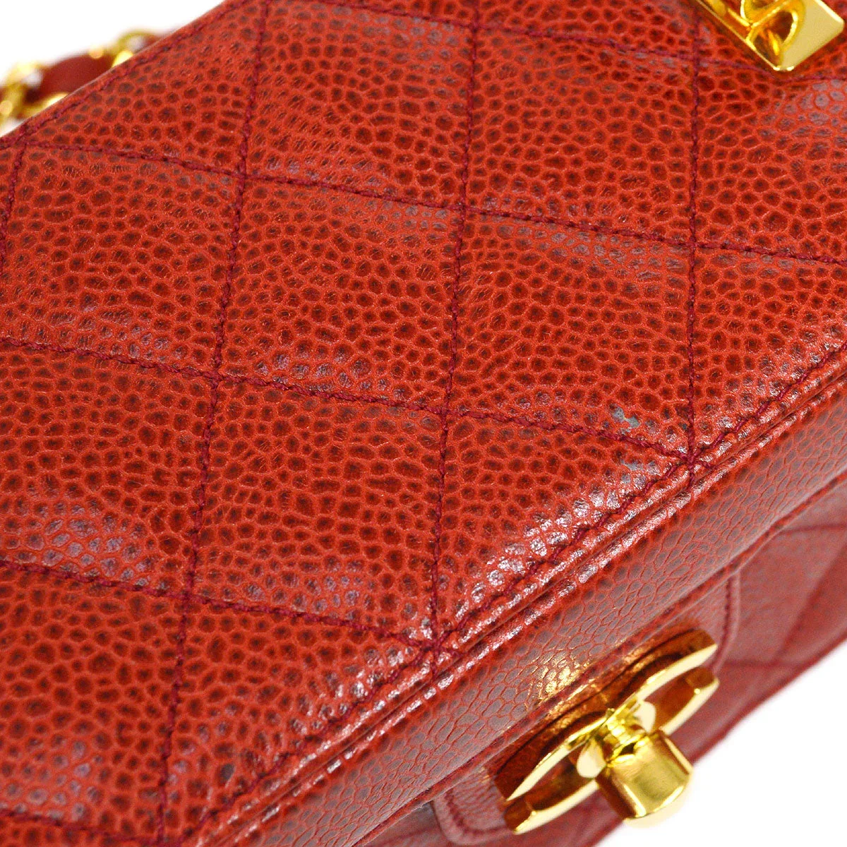 CHANEL * 1991-1994 Red Caviar Mini Vanity Shoulder Bag - Image 6