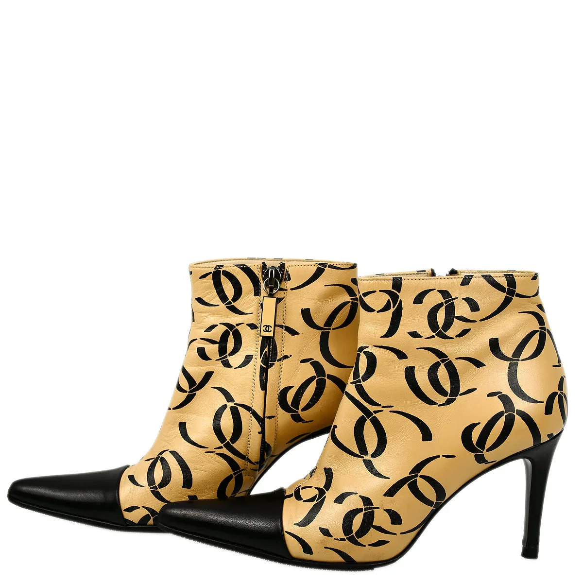 Chanel * Beige Bicolor Short Boots Shoes #35 1/2C - Image 2