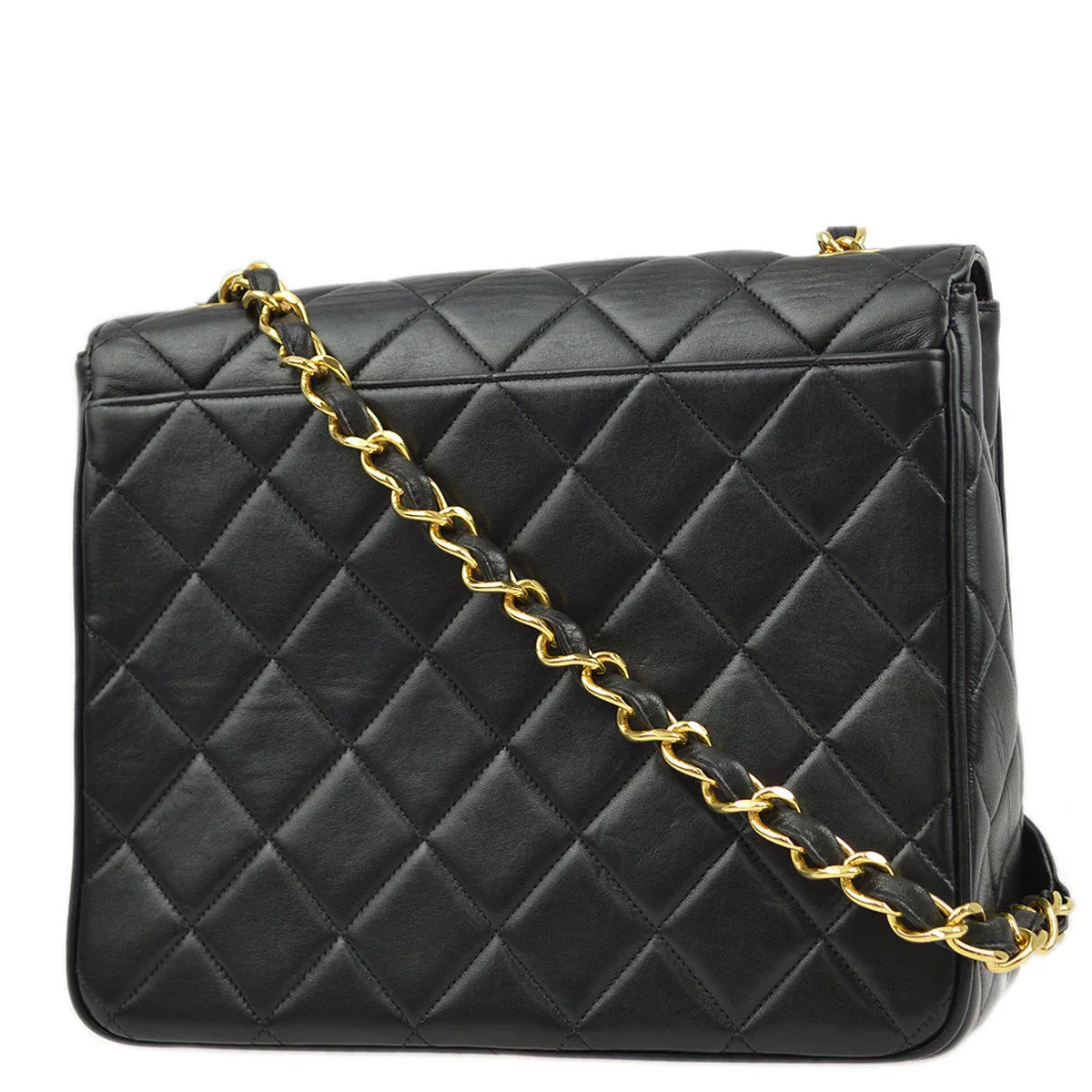 Chanel 1991-1994 Black Lambskin Straight Flap Chain Shoulder Bag - Image 2