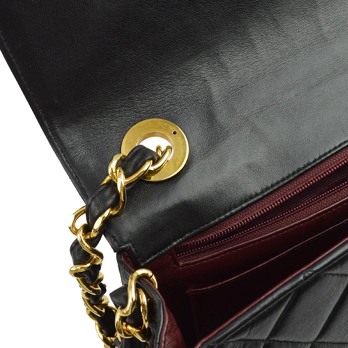 Chanel 1991-1994 Black Lambskin Straight Flap Chain Shoulder Bag - Image 7