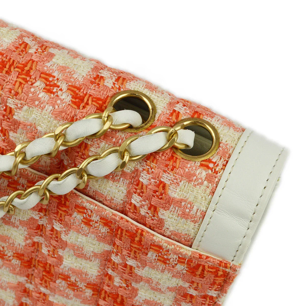 Chanel 2000-2001 White Orange Tweed Lambskin Chain Shoulder Bag - Image 6