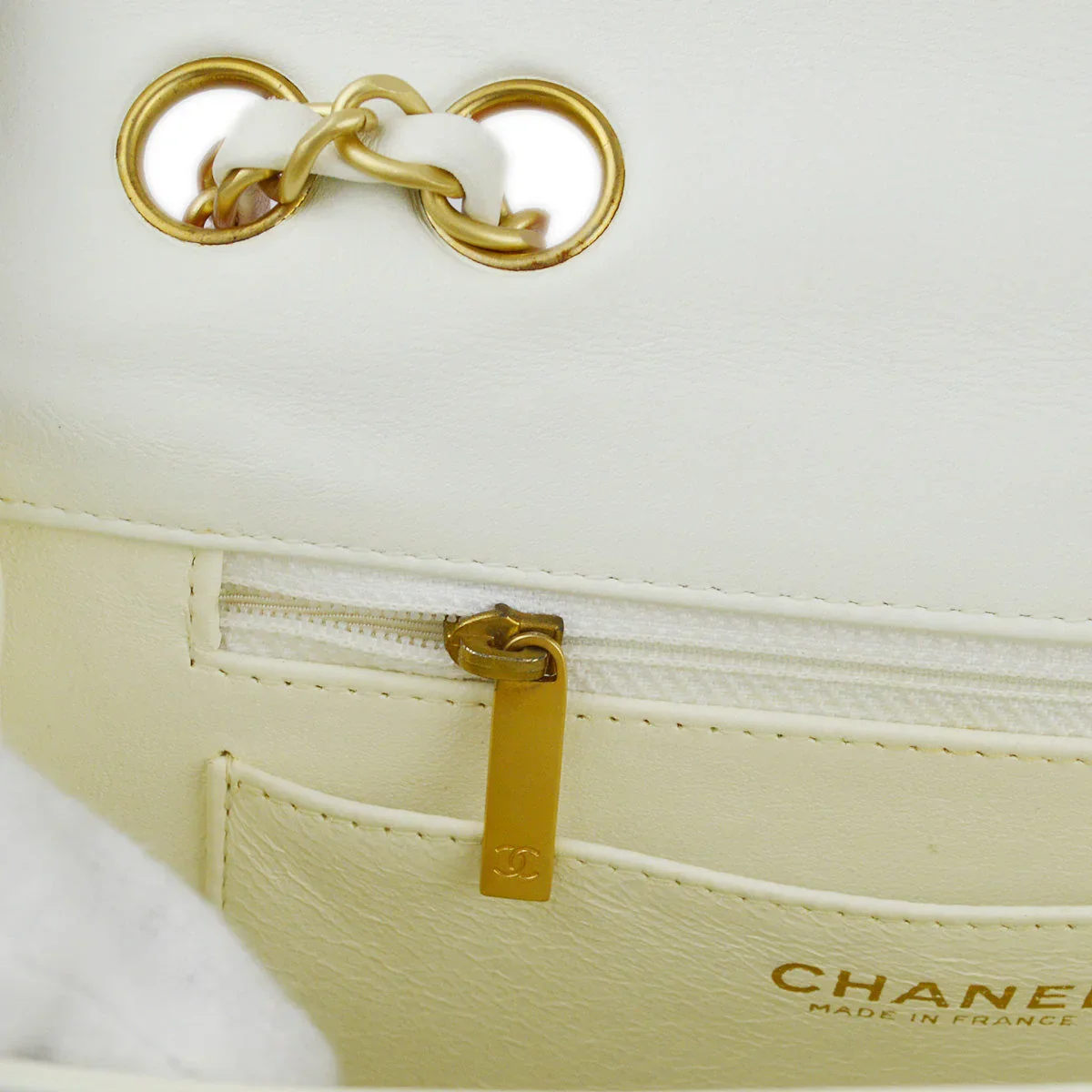 Chanel 2000-2001 White Orange Tweed Lambskin Chain Shoulder Bag - Image 8