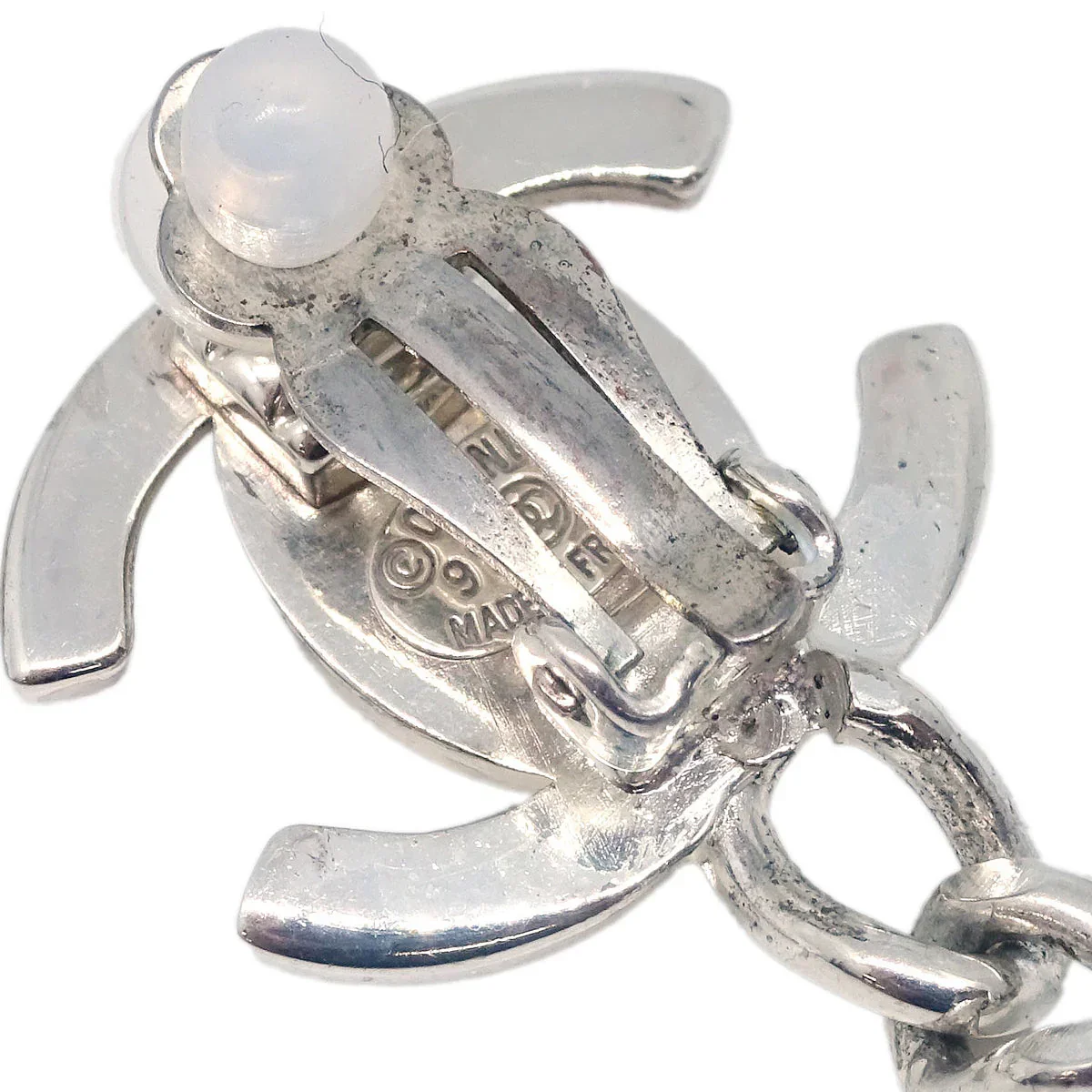 Chanel Dangle Turnlock Earrings Clip-On Silver Rhinestone 97A - Image 2
