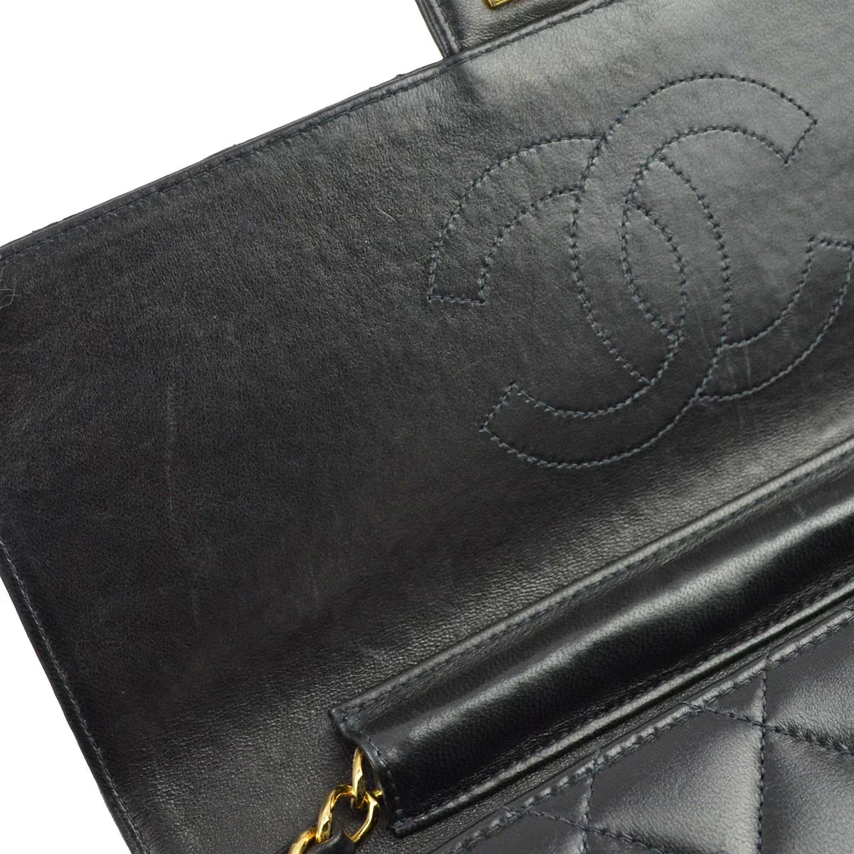 Chanel 2001-2003 Black Lambskin Turnlock Medium Half Flap Shoulder Bag - Image 8