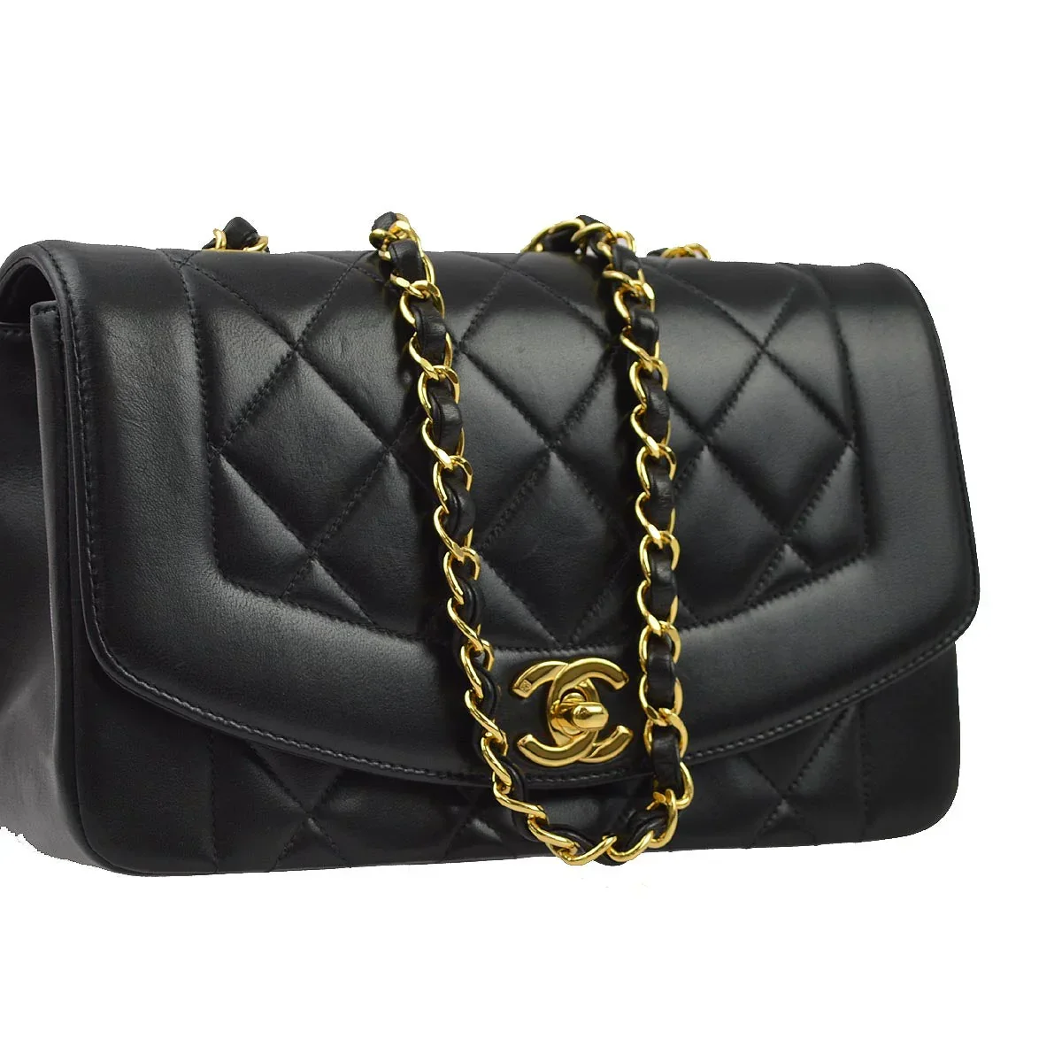 Chanel 1996-1997 Black Lambskin Small Diana Shoulder Bag - Image 3