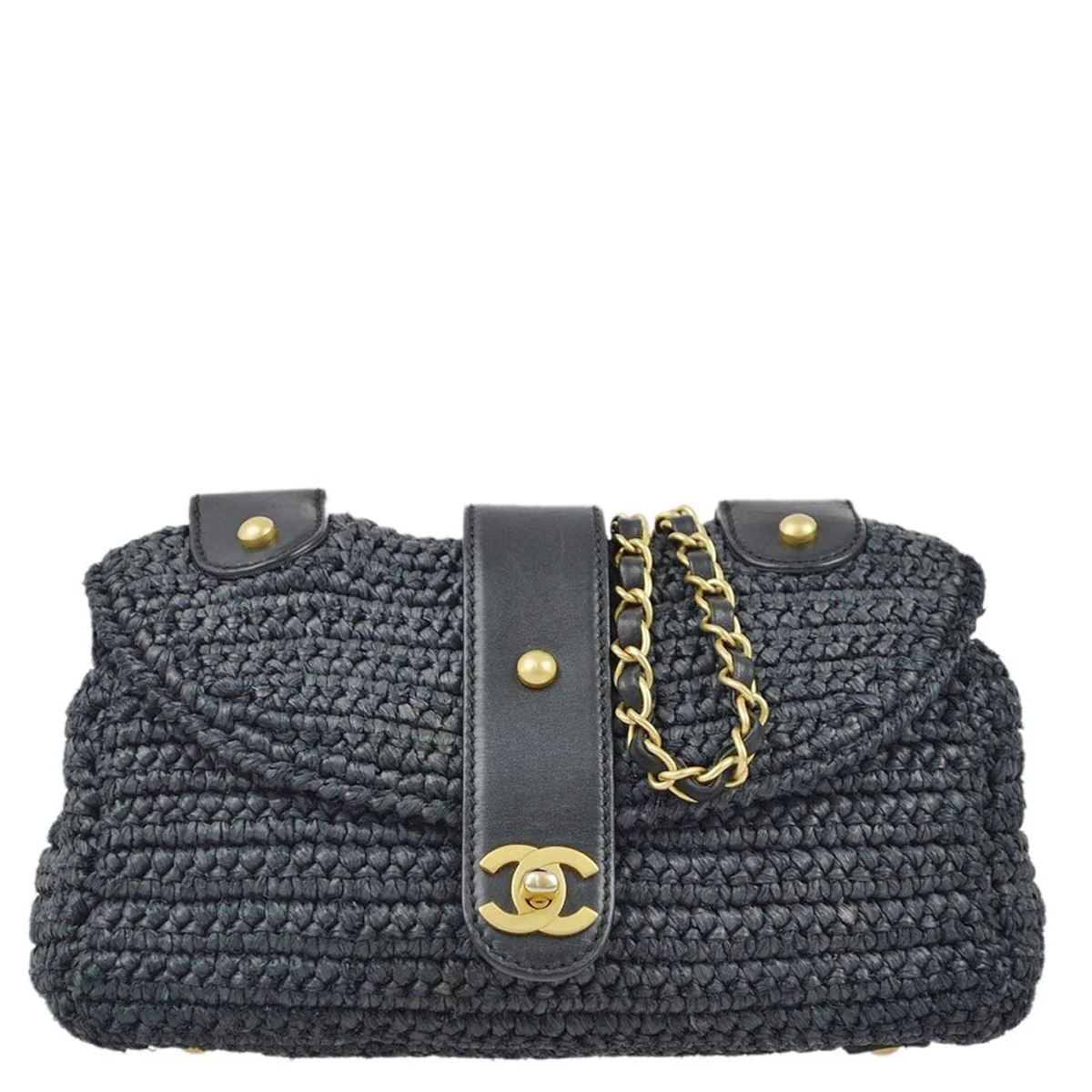 Chanel 2005-2006 Black Straw Chain Shoulder Bag