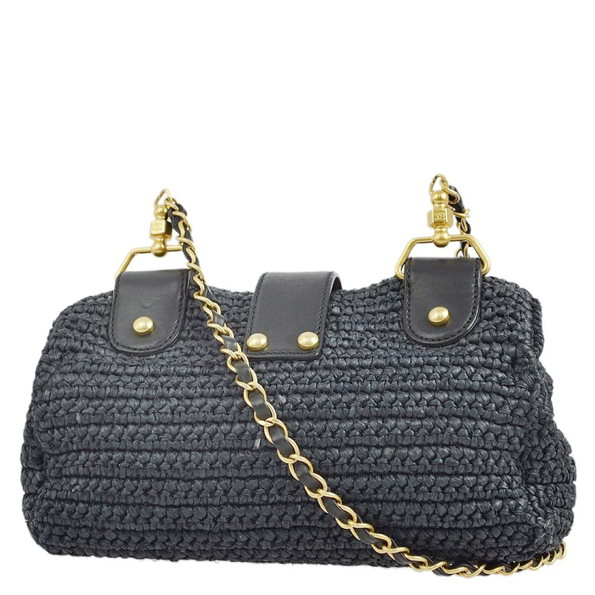 Chanel 2005-2006 Black Straw Chain Shoulder Bag - Image 2