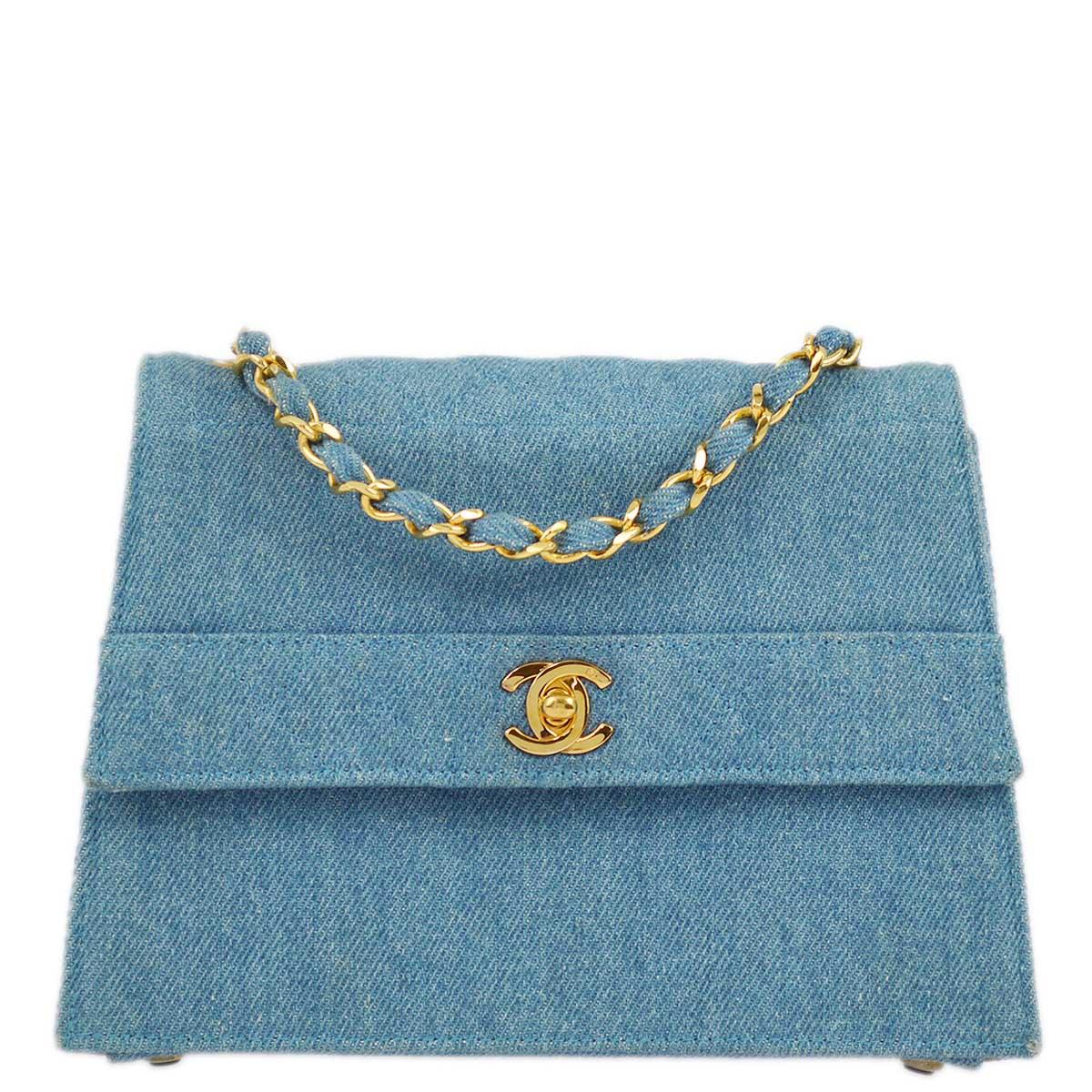 Chanel 1989-1991 Blue Denim Straight Flap Shoulder Bag - Image 2