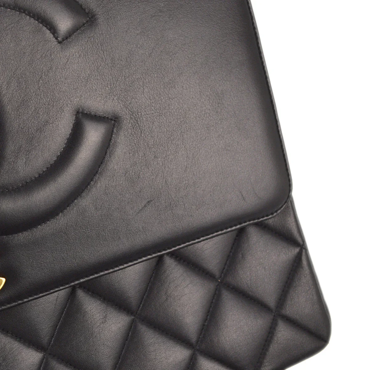 Chanel 1991-1994 Black Lambskin Classic Flap Maxi Jumbo Chain Shoulder Bag - Image 6