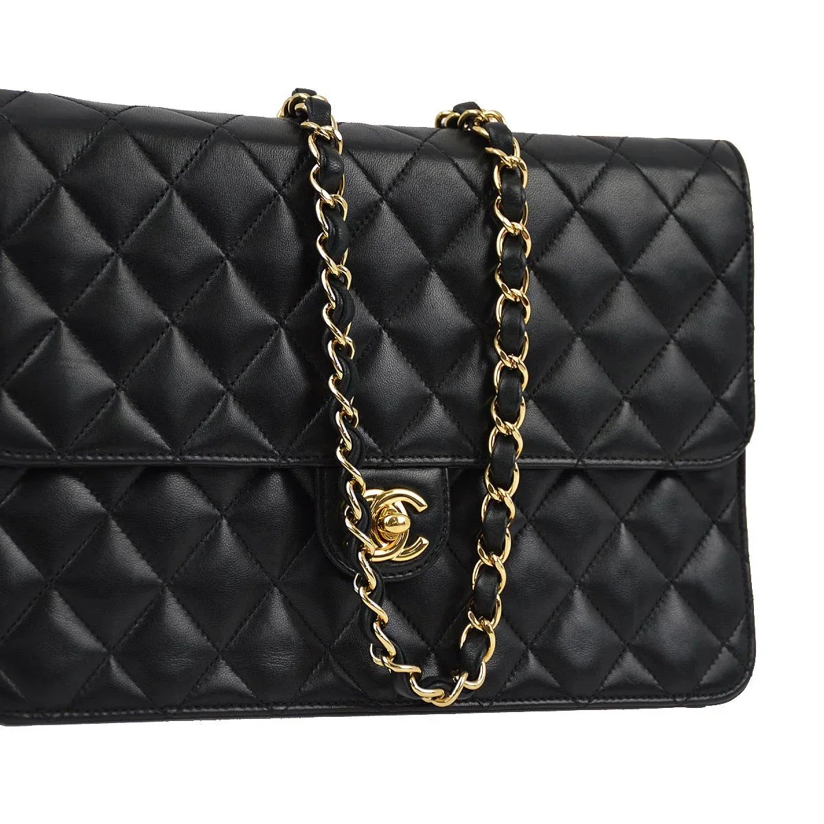 Chanel 2008-2009 Black Lambskin Turnlock Medium Half Flap Shoulder Bag - Image 3