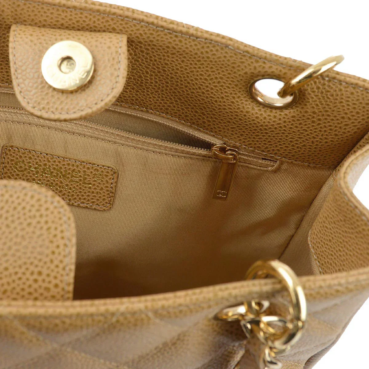 Chanel 2003-2004 Beige Caviar Petite Shopping Tote PST Handbag - Image 8