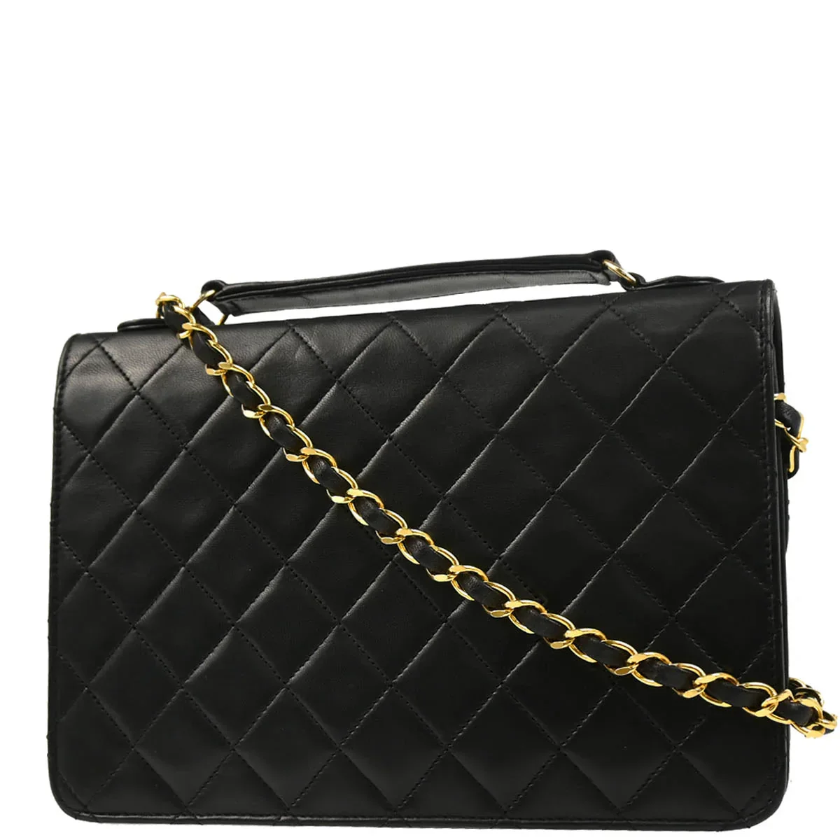 Chanel 1989-1991 Black Lambskin Double Turnlock Shoulder Bag - Image 2