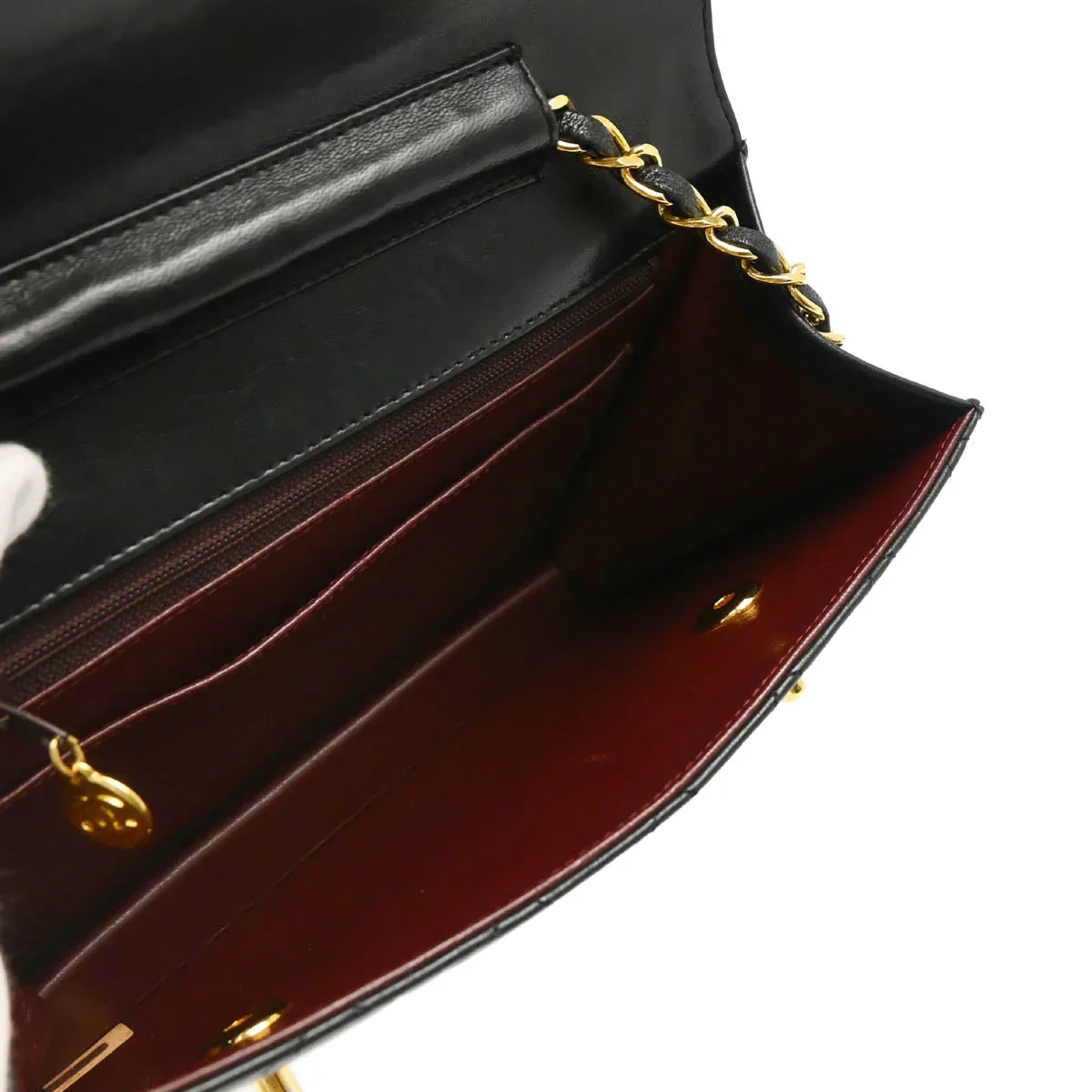 Chanel 1989-1991 Black Lambskin Double Turnlock Shoulder Bag - Image 4