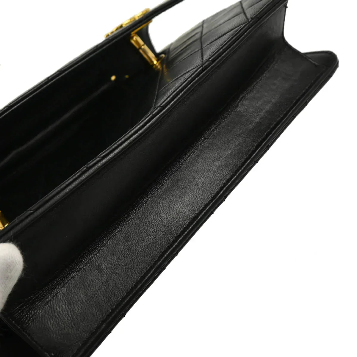 Chanel 1989-1991 Black Lambskin Double Turnlock Shoulder Bag - Image 5