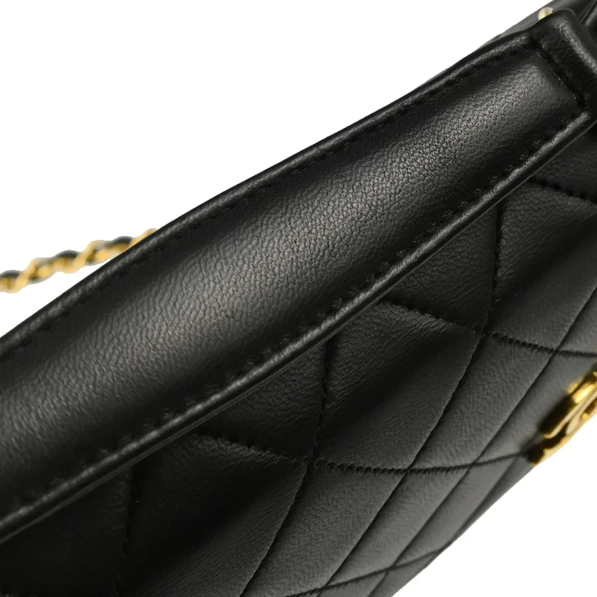 Chanel 1989-1991 Black Lambskin Double Turnlock Shoulder Bag - Image 7