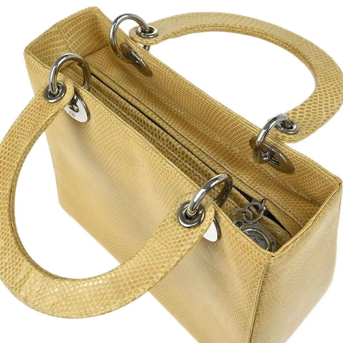 Christian Dior * 2000 Beige Lizard Medium Lady Dior Cannage 2way Handbag - Image 5