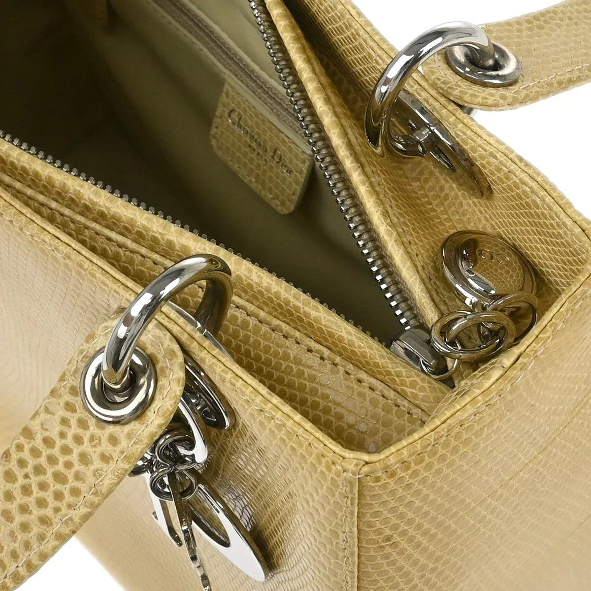 Christian Dior * 2000 Beige Lizard Medium Lady Dior Cannage 2way Handbag - Image 7