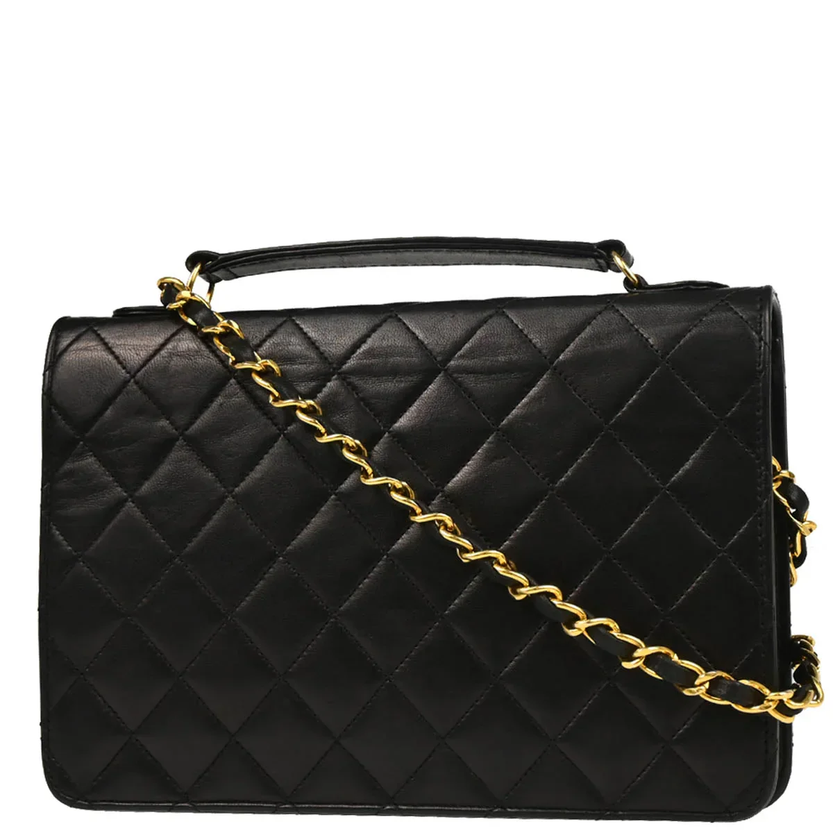Chanel 1989-1991 Black Lambskin Double Turnlock Shoulder Bag - Image 2