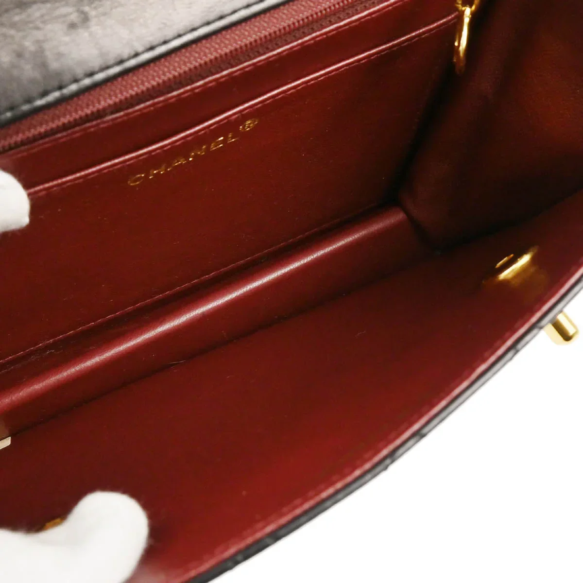 Chanel 1989-1991 Black Lambskin Double Turnlock Shoulder Bag - Image 9