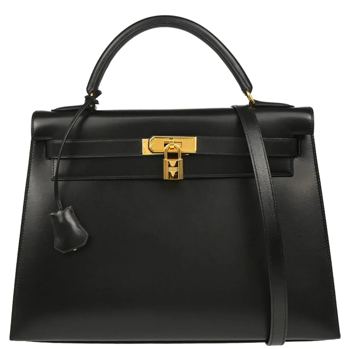 Hermes Black Box Calf Kelly 32 Sellier Handbag