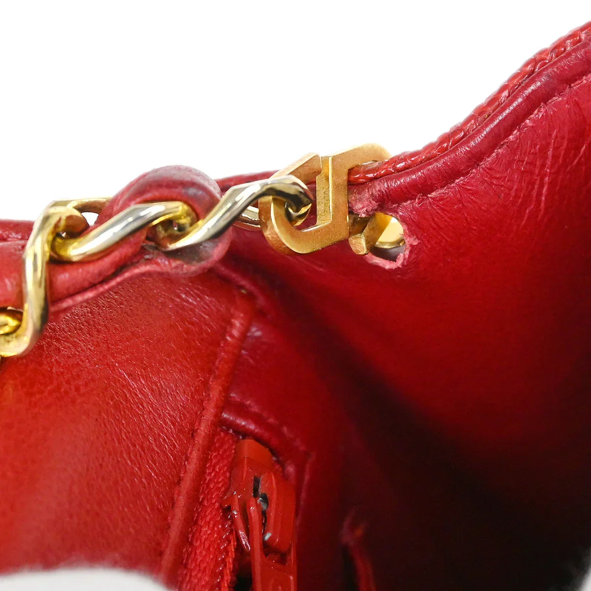 Chanel * Red Lizard Mini Classic Square Flap Shoulder Bag - Image 10