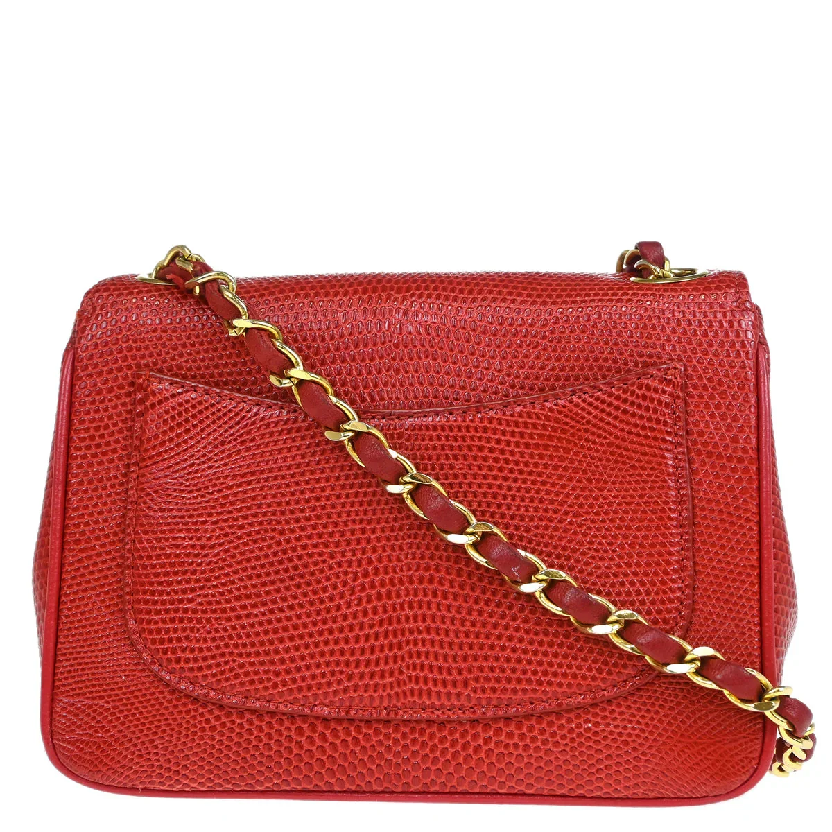 Chanel * Red Lizard Mini Classic Square Flap Shoulder Bag - Image 2