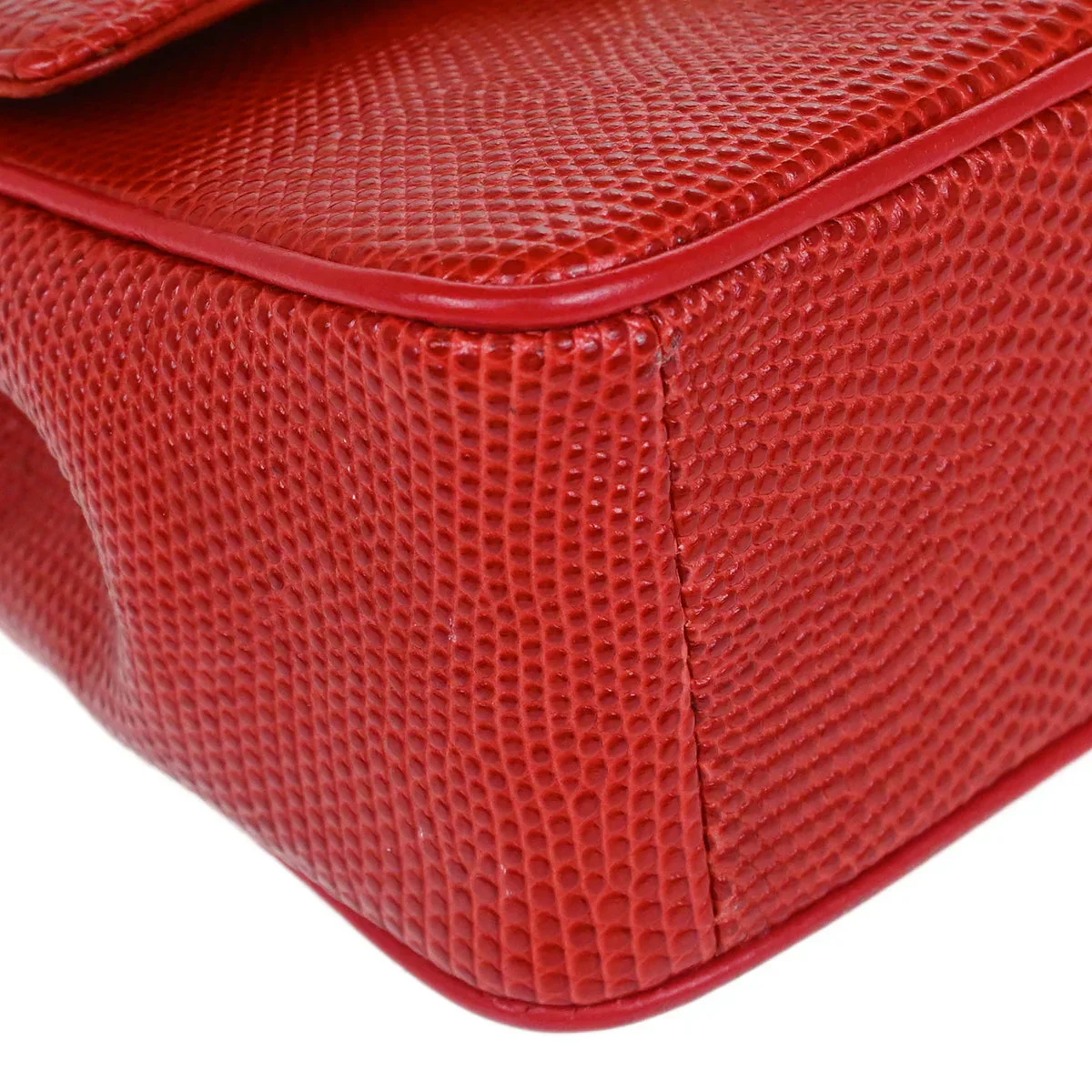 Chanel * Red Lizard Mini Classic Square Flap Shoulder Bag - Image 4