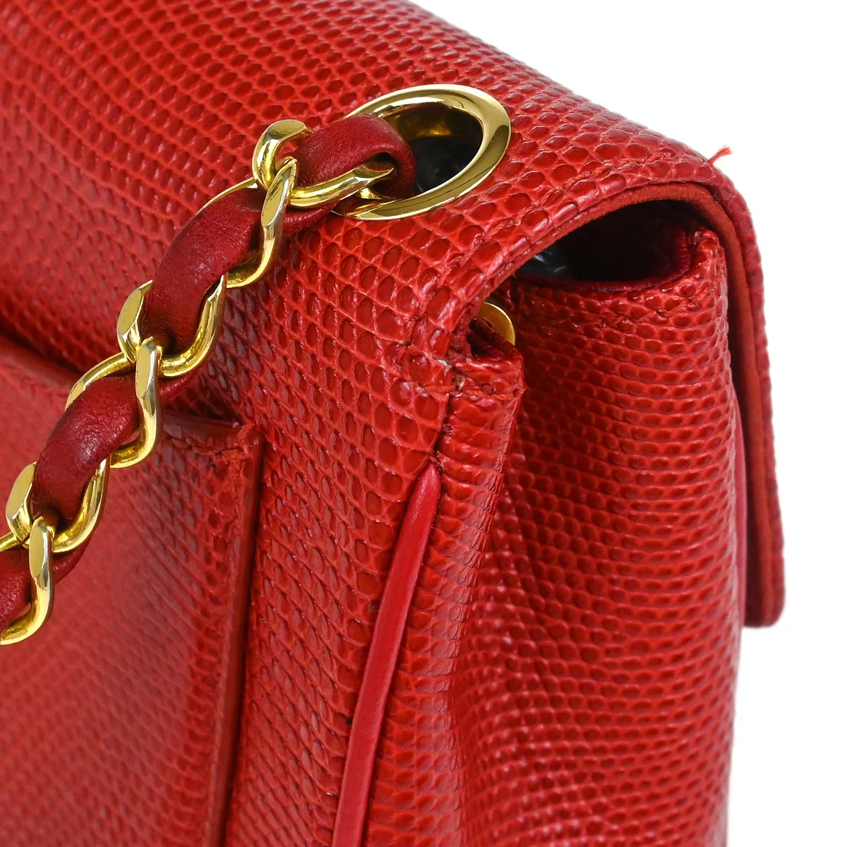 Chanel * Red Lizard Mini Classic Square Flap Shoulder Bag - Image 5