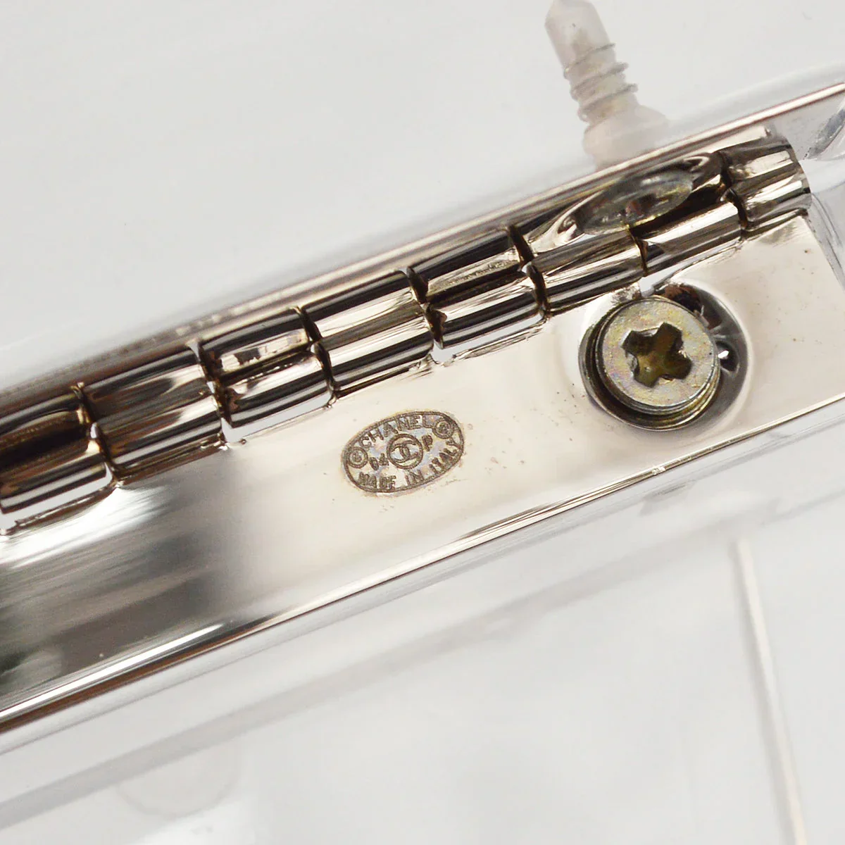 Chanel 2004 Clear Lucite Cassette Tape Minaudière Clutch Silver Hardware - Image 3